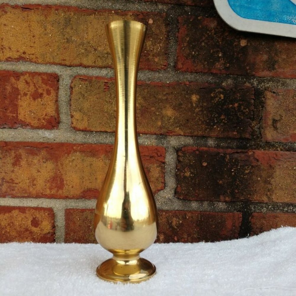 1960's Solid Brass Art Deco Vase 7" X 2" .EUC